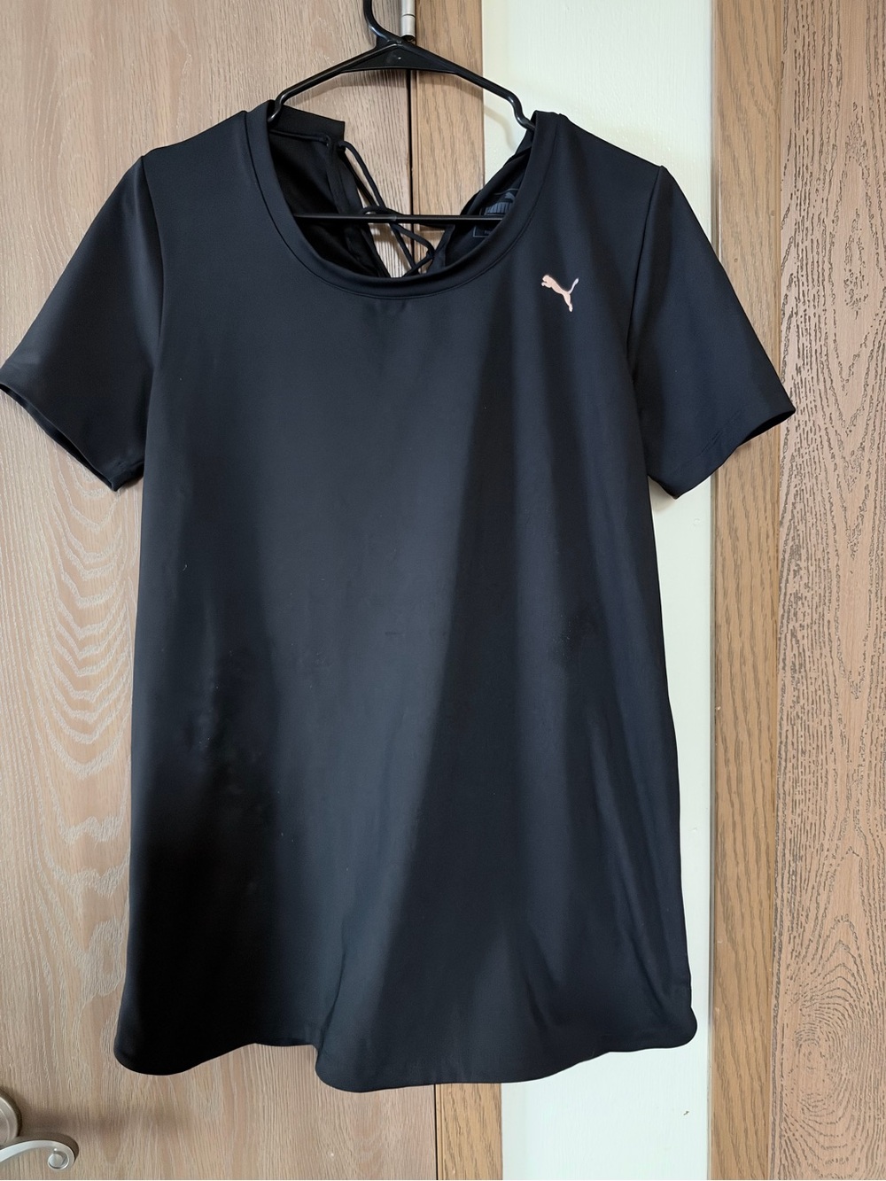 Puma Black Short Sleeve Athletic Tee with Pink Logo